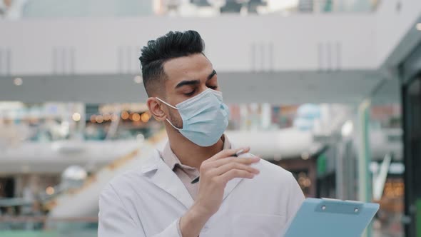 Spanish Arabic Indian Worker Man Doctor in Respiratory Mask Uniform Therapist Surgeon Medical alt