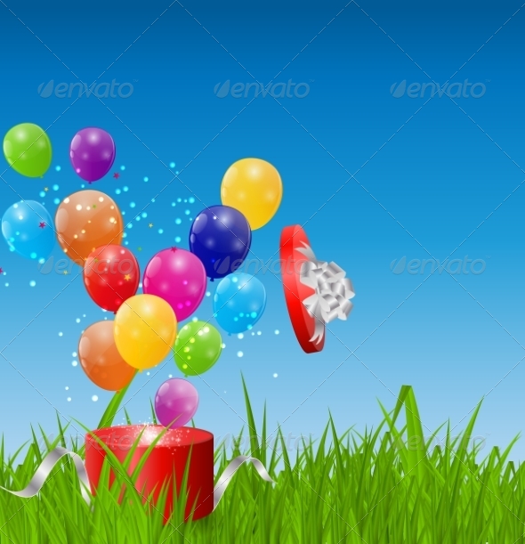 Glossy Balloons on Drass Field Vector Illustration - Landscapes Nature