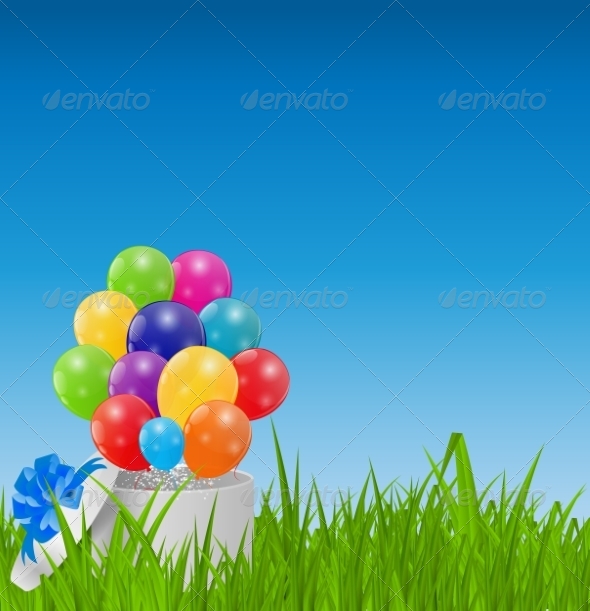 Glossy Balloons on Drass Field Vector Illustration - Landscapes Nature