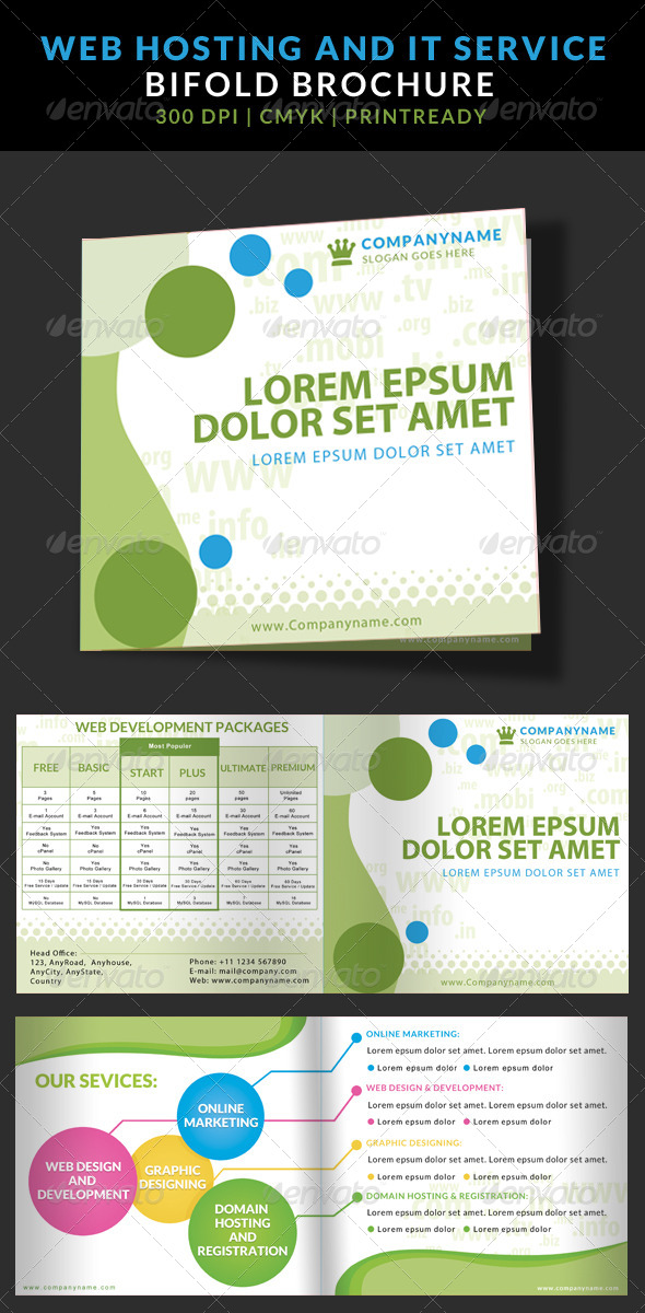 IT Web Hosting Service Bi Fold Brochure Template - Corporate Brochures