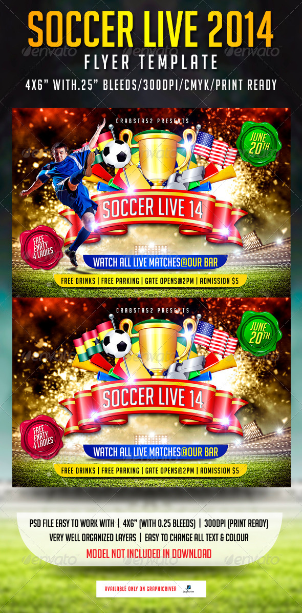 Soccer live 2014 Flyer Template - Flyers Print Templates
