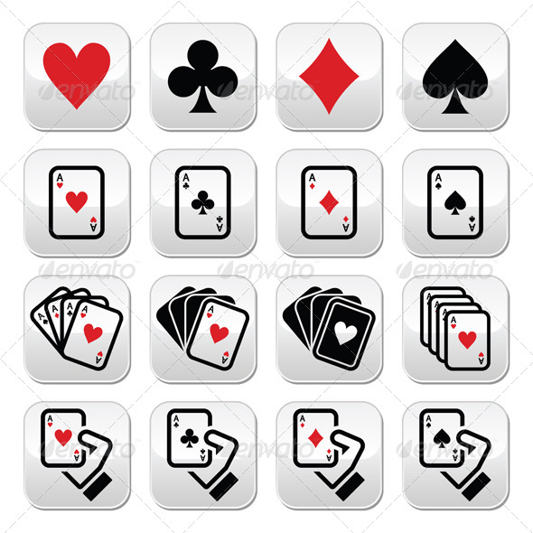 Playing Cards, Poker and Gambling Buttons Set - Sports/Activity Conceptual