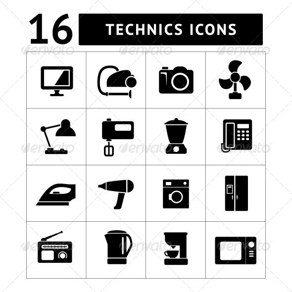 Set Icons of Home Technics and Appliances - Man-made objects Objects