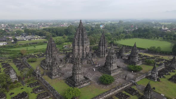 Aerial view hindu temple Prambanan in Yogyakarta, Indonesia. alt