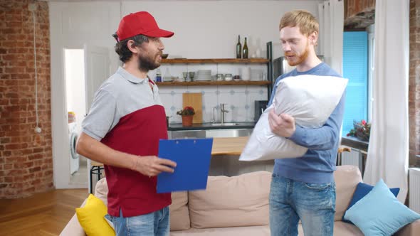 Postman Deliver Package and Giving To Male Customer alt