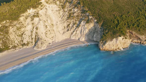 Aerial View of Beautiful Sandy Milos Beach of Lefkada Ionian Island Greece