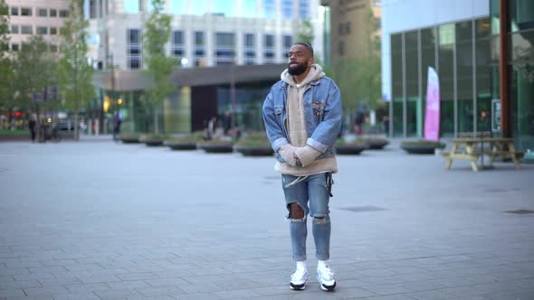 Slowmo Extremely Happy Excited Handsome Stylish Black Guy Triumphing Jumping Thrilled Satisfied alt