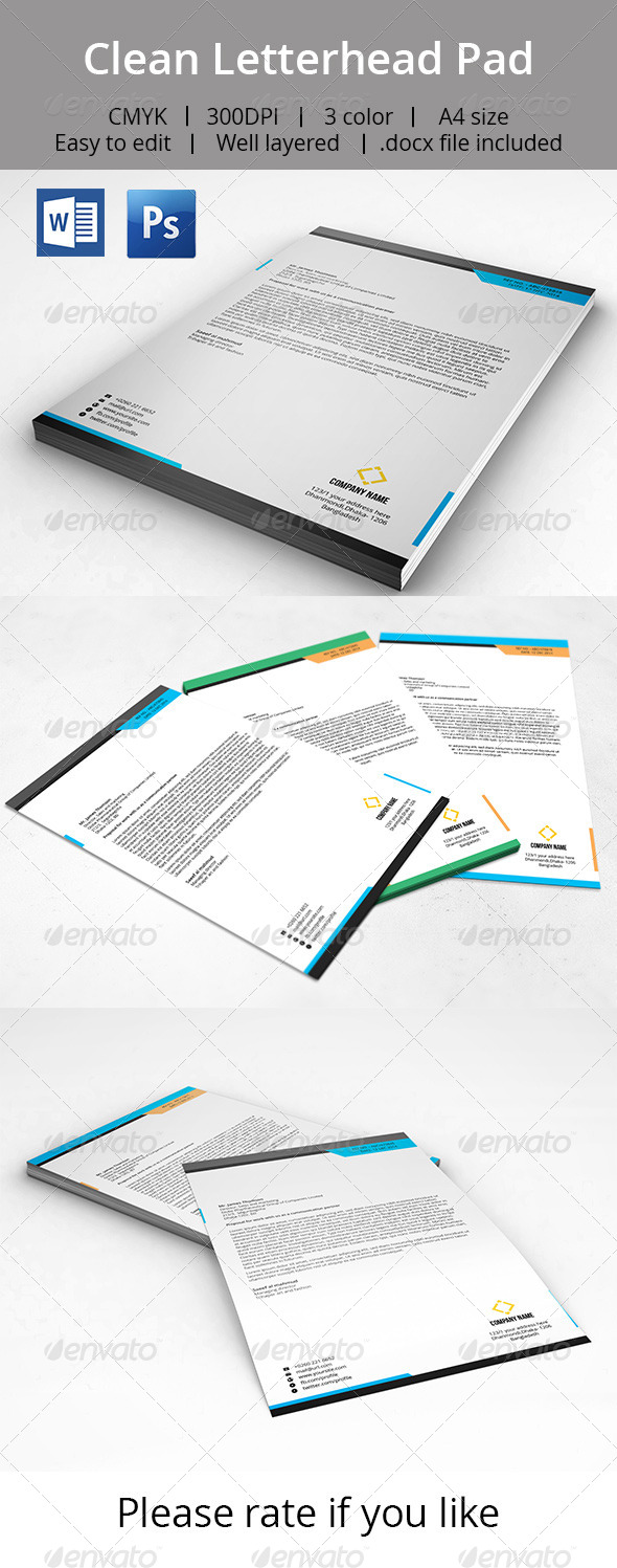 Clean Letterhead Pad With MS Word Doc - Stationery Print Templates