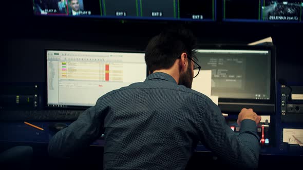 Producing Director Recording Show In TV Studio. Director On Live Broadcast Television. TV Live. alt