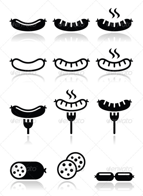 Sausage Icons Set - Food Objects