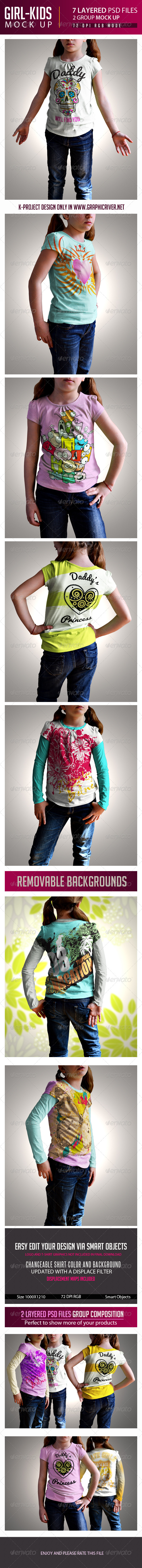 Girl Kids T-Shirt Mock Up - Product Mock-Ups Graphics