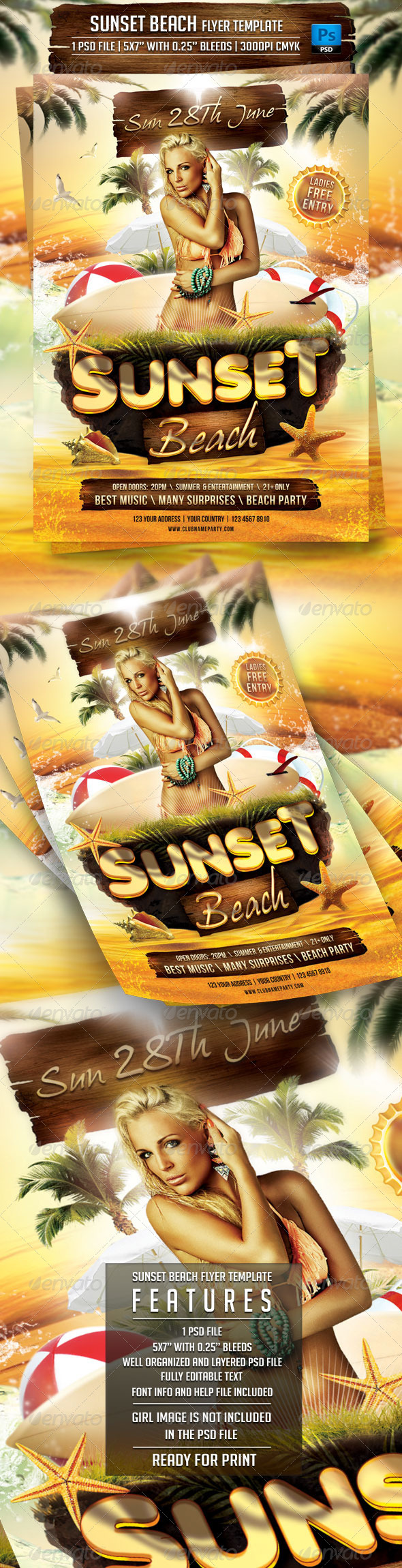 Sunset Beach Flyer Template - Clubs & Parties Events