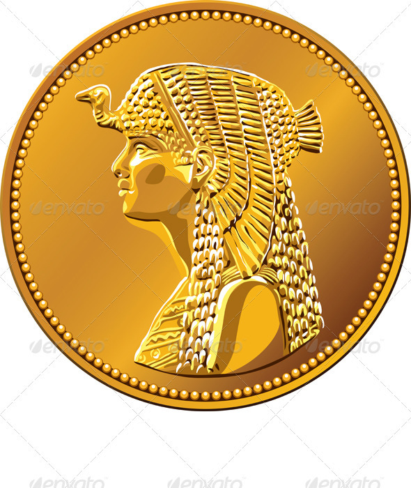 Vector Egyptian money, gold coin with Cleopatra - Man-made Objects Objects