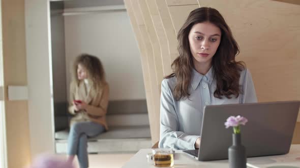 Female Manager Working while Colleague Having Rest alt
