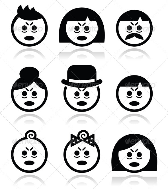 Tired or Sick People Faces Icon Set - People Characters