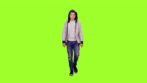Hooded Teen Boy Walking