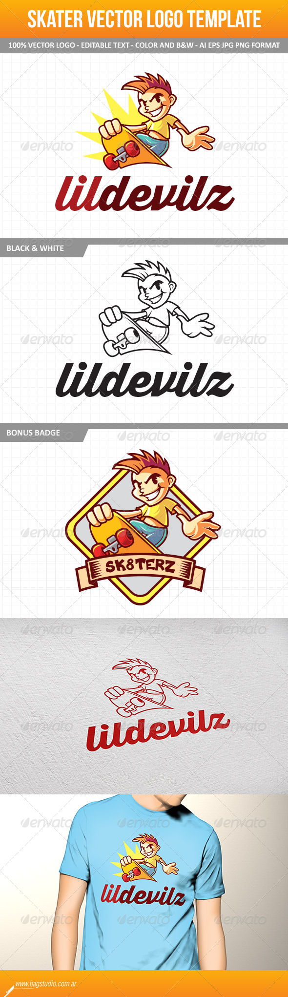 Skater Boy Vector Logo Template - Humans Logo Templates