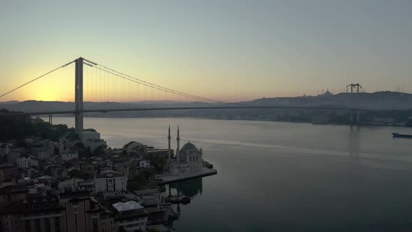 Ortakoy Mosque and Istanbul Bosphorus Bridge Aerial Video alt