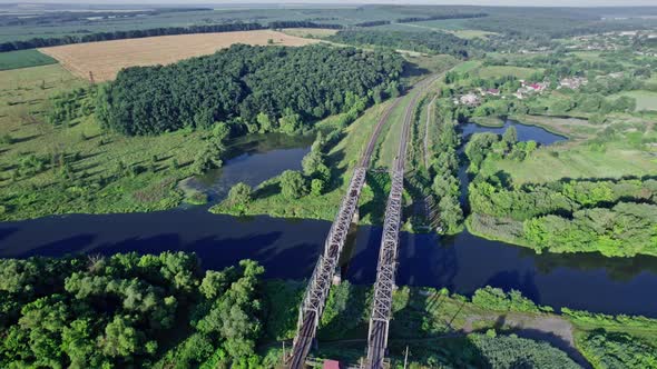 Double Track of Railway in Train Bridge View From Above alt