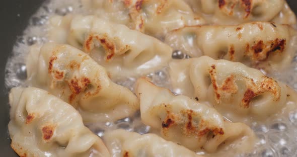 Fry meat dumpling on pan alt