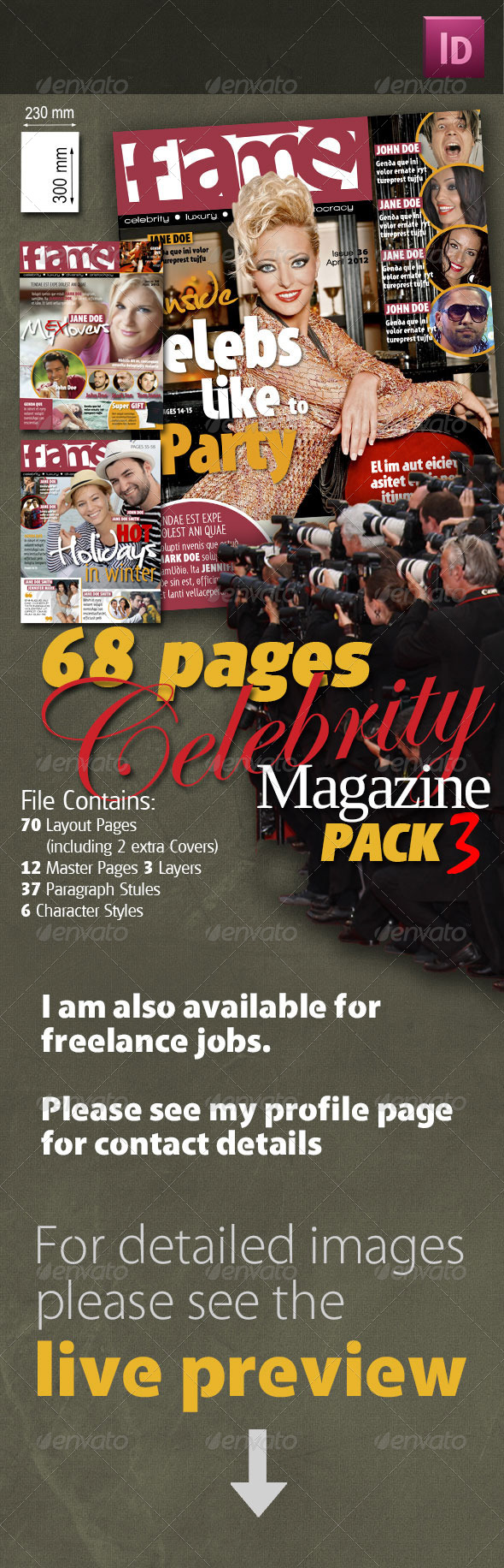 68 Pages Celebrity Magazine Pack 3 - Magazines Print Templates