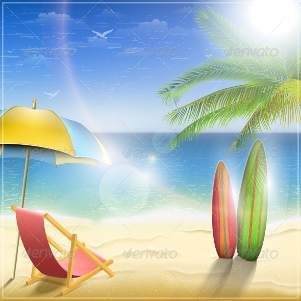 Sunny Ocean Coast with Palm - Travel Conceptual