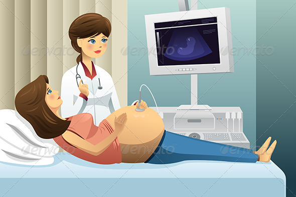 Pregnant Woman Getting an Ultrasound - Health/Medicine Conceptual