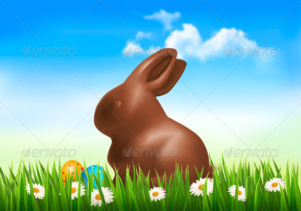 Holiday Easter Background with Chocolate Bunny - Seasons/Holidays Conceptual