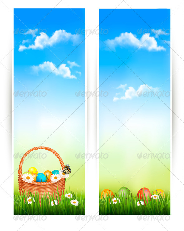 Easter Banners with Easter Eggs in Basket - Seasons/Holidays Conceptual