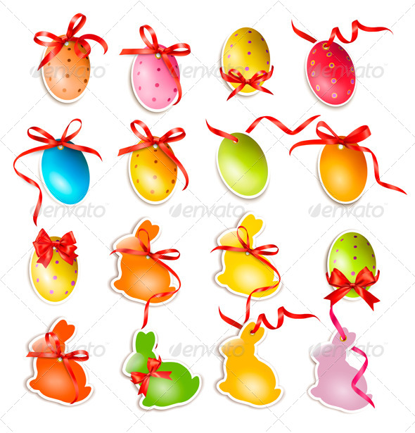 Decorative Easter Eggs and Bunny with Bows - Decorative Symbols Decorative