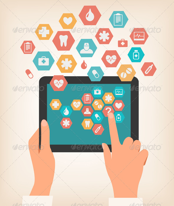 Touching Screen of a Tablet with Medical Icons - Health/Medicine Conceptual