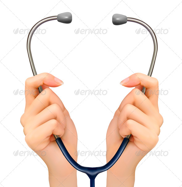 Hands Holding a Stethoscope - Health/Medicine Conceptual