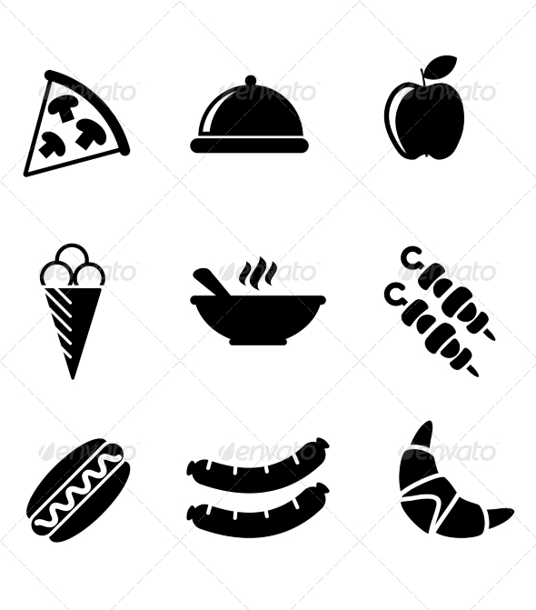 Black and White Food Icons - Food Objects