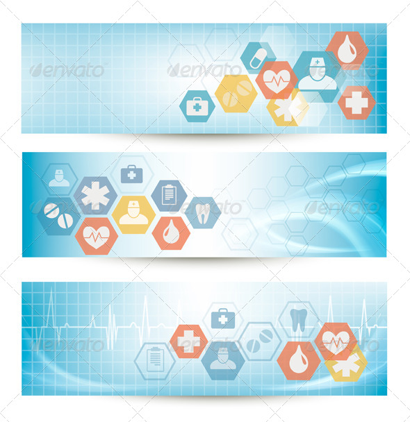 Three Medical Banners with Icons - Health/Medicine Conceptual