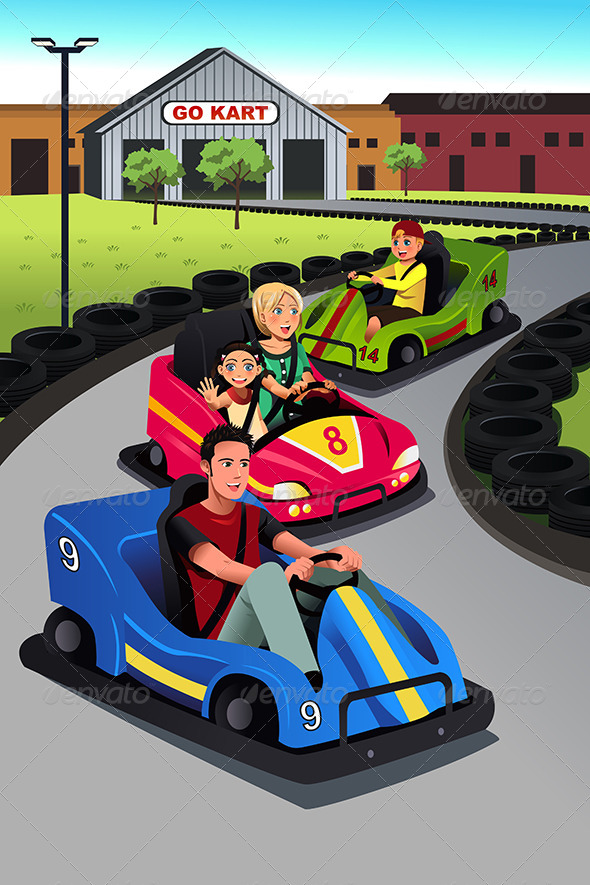 Family Playing Go-Kart - Sports/Activity Conceptual