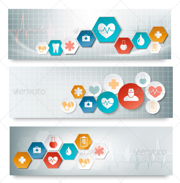 Three Medical Banners with Icons - Health/Medicine Conceptual