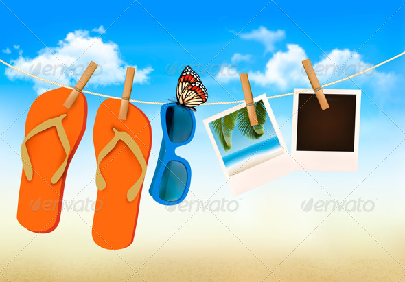 Flip Flops Sunglasses and Photo Cards - Travel Conceptual