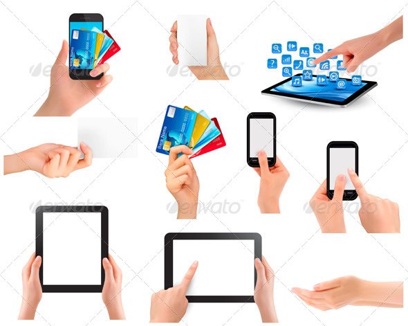 Set of Hands Holding Different Business Objects - Concepts Business