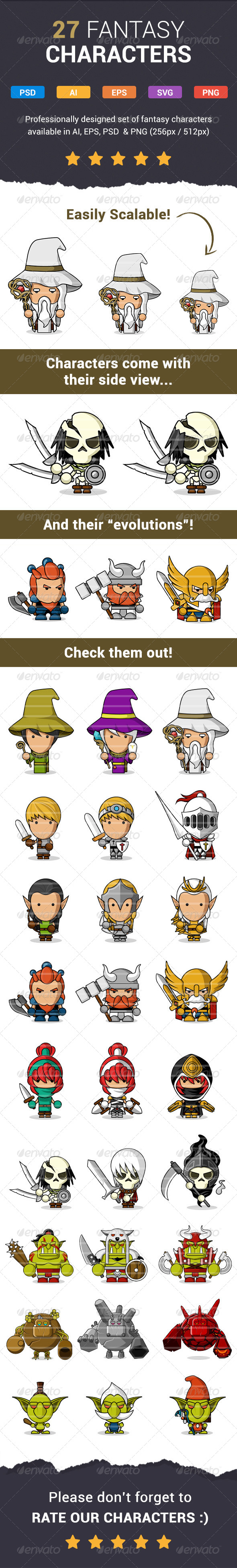 27 Modern Fantasy Characters - Characters Vectors