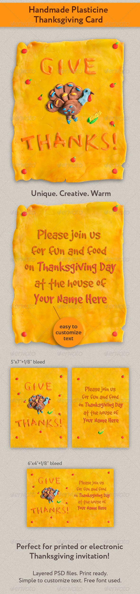 Handmade Plasticine Thanksgiving Card - Holiday Greeting Cards