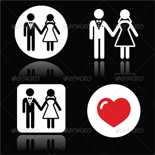 Wedding Married Couple Icons - People Characters