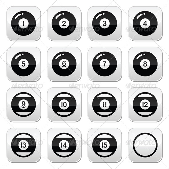 Pool Ball Billiard Button Set - Sports/Activity Conceptual