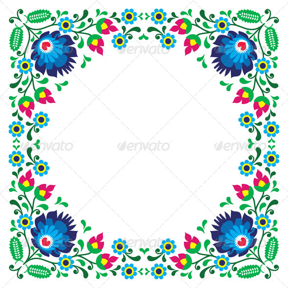 Polish Floral Folk Embroidery Frame Pattern - Patterns Decorative