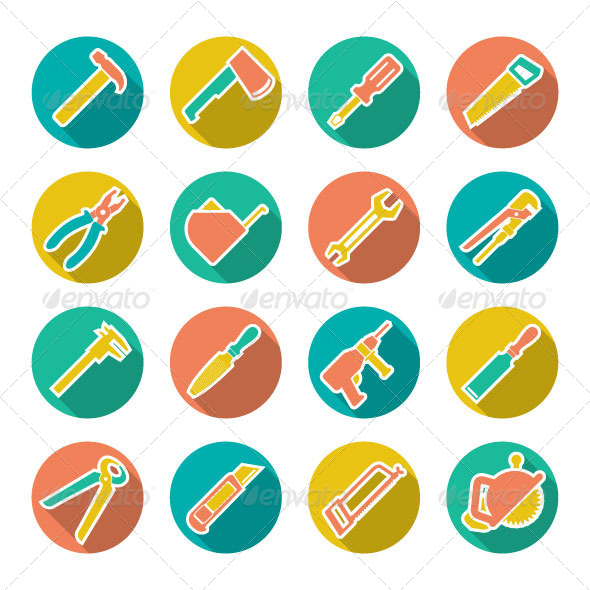 Set Flat Icons of Tools for Repair and Building - Man-made objects Objects