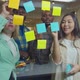 Business Team Write Ideas on Sticky Notes on Glass - VideoHive Item for Sale