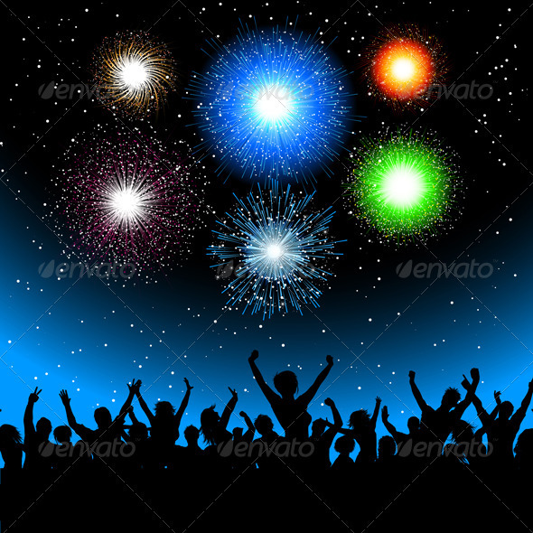 Party crowd with fireworks - Seasons/Holidays Conceptual