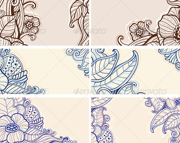 Abstract Hand Drawn Floral Cards - Flowers & Plants Nature