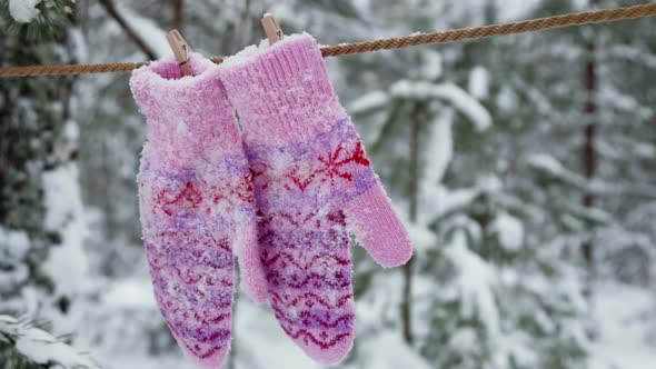 Walking with Mittens with Christmas Pattern Hanging