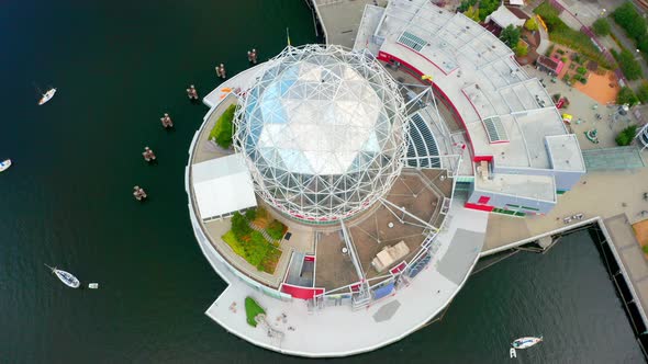 Aerial View Of Science World At Telus World of Science In Vancouver, BC, Canada. alt
