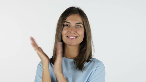 Clapping, applause by Beautiful Girl, White Background in Studio alt